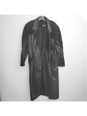 Comint black texture blocked leather and suede trench coat